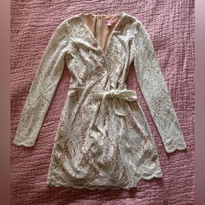 white lace long sleeve wrap around romper